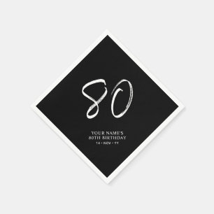 Schwarz & Weiß Pinsel Schrift 80. Geburtstagsfei Serviette