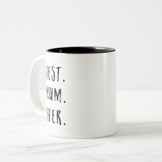 Schwarz-Weiß-Pinselbriefe Beste Mama-Ever Zweifarbige Tasse (Vorderseite Links)