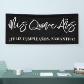 Schwarz-Weiß-Pinselskript Mis Quince Años Banner (Messe)
