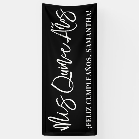 Schwarz-Weiß-Pinselskript Mis Quince Años Banner (Vertikal)