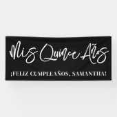 Schwarz-Weiß-Pinselskript Mis Quince Años Banner (Horizontal)