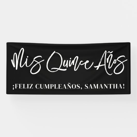Schwarz-Weiß-Pinselskript Mis Quince Años Banner (Horizontal)
