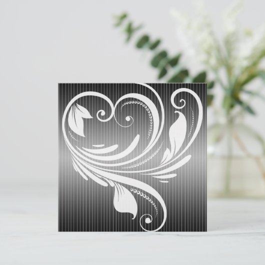 Schwarz-Weiß Pinstripe Herz Einladung Hochzeit (Stehend Vorderseite)
