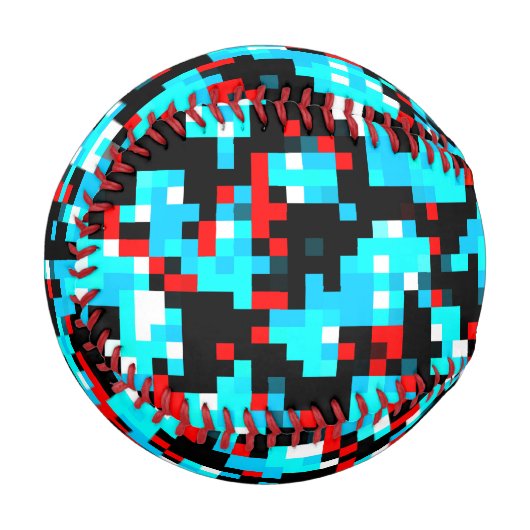 Schwarz-weiß-Pixel-Muster mit mehrfarbigem Blau Baseball (Rückseite Rechts)
