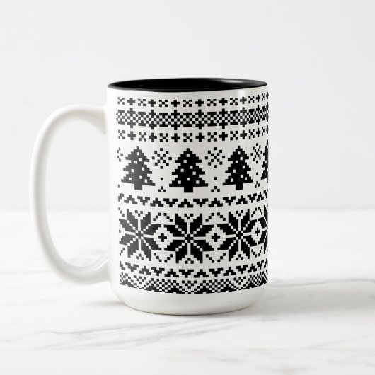 Schwarz-Weiß-Pixel-Strick Sweater Winter-Tasse Zweifarbige Tasse (Links)