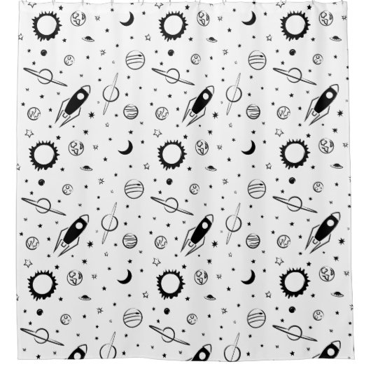 Schwarz-Weiß-Planeten des modernen Weltraums Duschvorhang (Vorderseite)