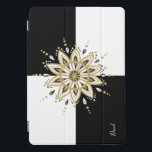 Schwarz & Weiß Platz & Circle Mandala iPad Pro Cover<br><div class="desc">Eleganter,  moderner Schwarz-Weiß-Quadrat-Hintergrund mit goldenem Schwarz-Weiß-Kreis Mandala-Design. Optionales Monogramm.</div>