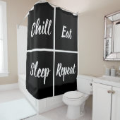 Schwarz-Weiß-Plätze mit sonnigen Worten Duschvorhang (Beispiel)