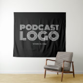 Schwarz-Weiß-Podcast-Logo Wandteppich (Beispiel (Horizontal))