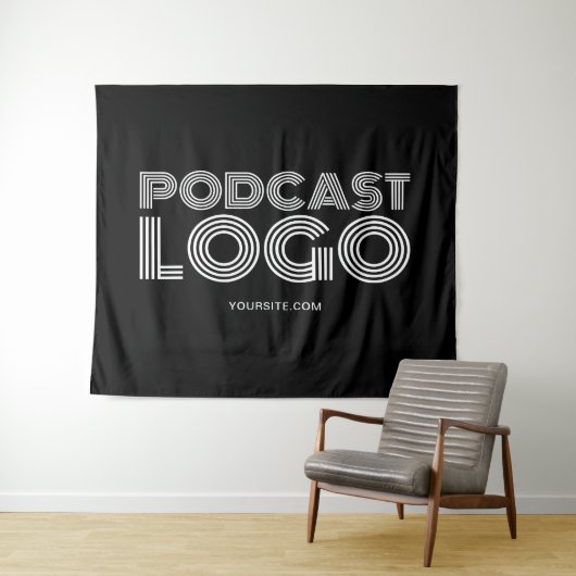 Schwarz-Weiß-Podcast-Logo Wandteppich (Beispiel (Horizontal))