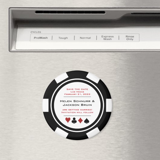 Schwarz-Weiß-Poker-Chip-Hochzeit retten das Datum Magnet (In Situ (Geschirrspüler))