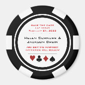 Schwarz-Weiß-Poker-Chip-Hochzeit retten das Datum Magnet (Vorne)