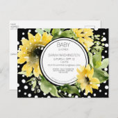 Schwarz-Weiß-Polka-Blütendusche Einladungspostkarte (Vorne/Hinten)