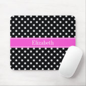 Schwarz-Weiß-Polka-Dosen (Hot-Pink-Name-Monogramm) Mousepad (Mit Mouse)