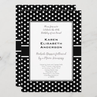Schwarz-Weiß-Polka Dot 40. Geburtstags-Party Einladung
