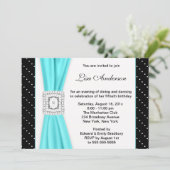 Schwarz-weiß Polka Dot Aquamarin Diamond 50. Gebur Einladung (Stehend Vorderseite)