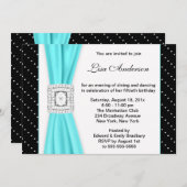Schwarz-weiß Polka Dot Aquamarin Diamond 50. Gebur Einladung (Vorne/Hinten)