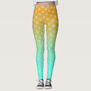 Schwarz/Weiß-Polka-Dot auf Türkis/Gold Leggings