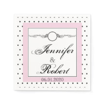 Schwarz-weiß Polka Dot Butterfly Wedding Napkin