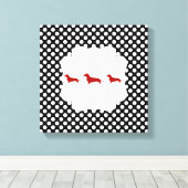 Schwarz/Weiß-Polka-Dot-Dackel Leinwanddruck (Insitu (Holzboden))