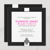 Schwarz-Weiß-Polka-Dot-Elegant Grad Einladung (Vorne/Hinten)