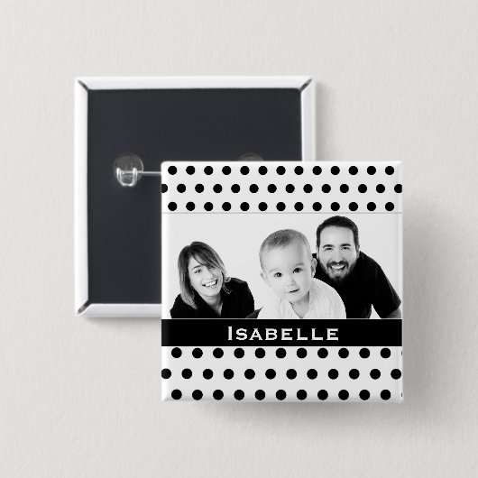 Schwarz-Weiß-Polka-Dot-Foto Button (Vorne & Hinten)
