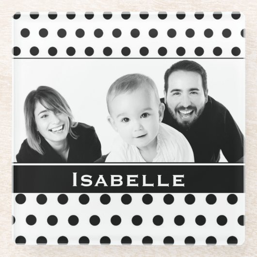 Schwarz-Weiß-Polka-Dot-Foto Glasuntersetzer (Vorderseite)