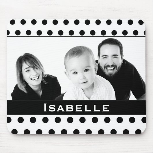 Schwarz-Weiß-Polka-Dot-Foto Mousepad (Vorne)