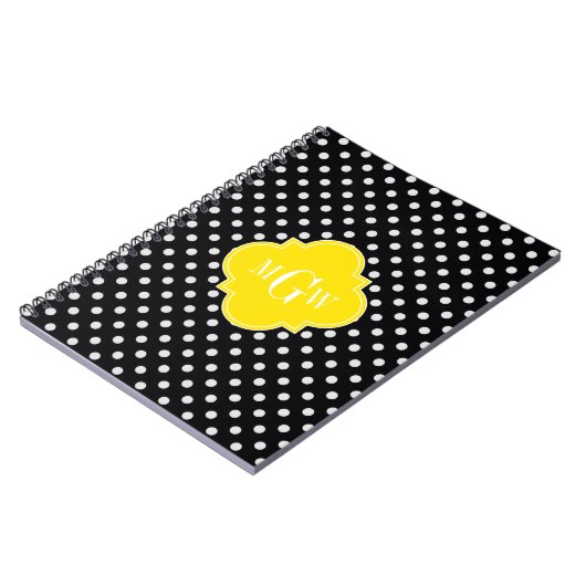 Schwarz-weiß Polka Dot Gelbes Quatrefolie 3 Monogr Notizblock (Linke Seite)