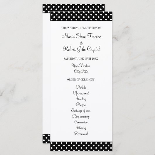 Schwarz-Weiß-Polka-Dot-Hochzeitsfeier Programm (Vorne/Hinten)