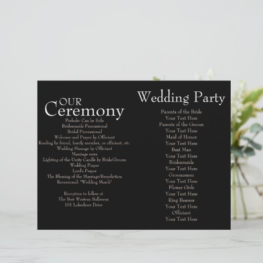 Schwarz-Weiß-Polka-Dot-Hochzeitsprogramm (Stehend Vorderseite)