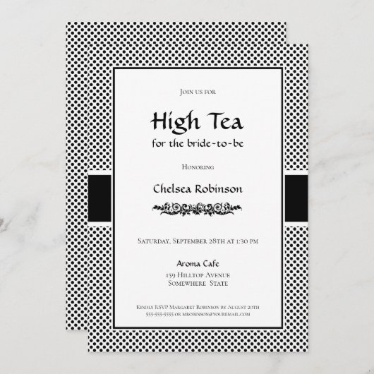 Schwarz-Weiß-Polka Dot Hoher Tee Brautparty Einladung (Vorne/Hinten)