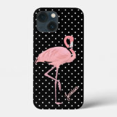 Schwarz-Weiß-Polka-Dot mit Flamingo Case-Mate iPhone Hülle (Rückseite)