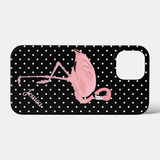 Schwarz-Weiß-Polka-Dot mit Flamingo Case-Mate iPhone Hülle (Rückseite (Horizontal))