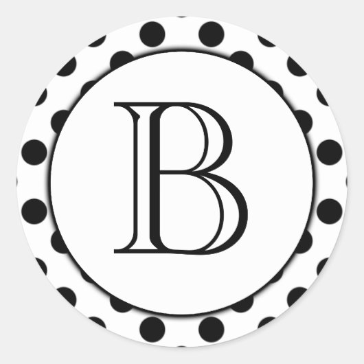 Schwarz-Weiß-Polka-Dot-Mit Monogramm Aufkleber (Vorderseite)
