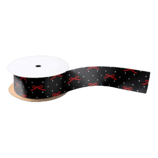Schwarz-Weiß-Polka-Dot mit rotem Band Satinband