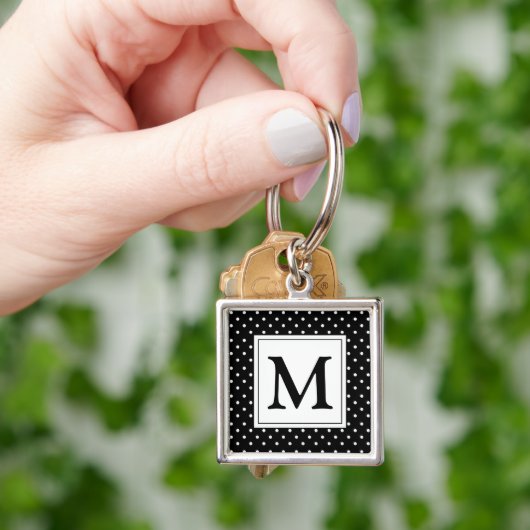Schwarz-Weiß-Polka-Dot Modernes Monogramm Schlüsselanhänger (Hand)