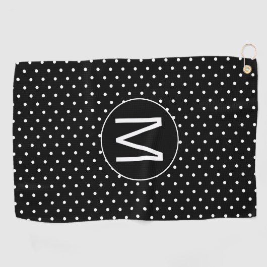 Schwarz-weiß Polka Dot Monogramm Golfhandtuch (Horizontal)
