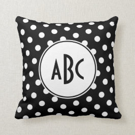 Schwarz-Weiß-Polka-Dot-Monogramm Kissen