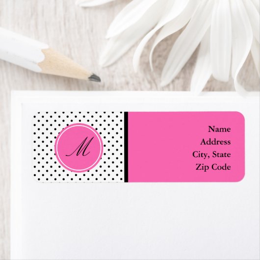 Schwarz-Weiß-Polka-Dot Monogramm mit Hot-Pink (Insitu)
