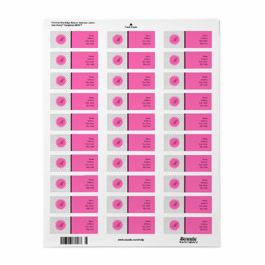 Schwarz-Weiß-Polka-Dot Monogramm mit Hot-Pink (Vorne)