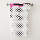 Schwarz-Weiß-Polka-Dot Monogramm mit Hot-Pink Badhandtuch Set (Insitu)