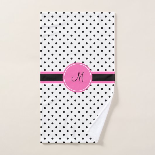 Schwarz-Weiß-Polka-Dot Monogramm mit Hot-Pink Badhandtuch Set (Handtuch)