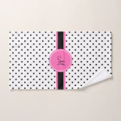 Schwarz-Weiß-Polka-Dot Monogramm mit Hot-Pink Badhandtuch Set (Handtuch)