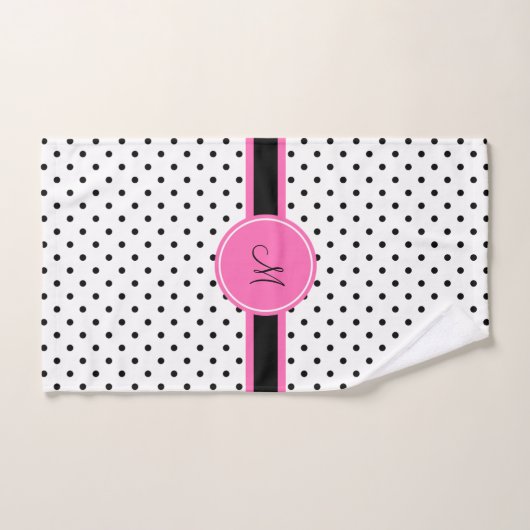 Schwarz-Weiß-Polka-Dot Monogramm mit Hot-Pink Badhandtuch Set (Handtuch)