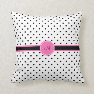 Schwarz-Weiß-Polka-Dot Monogramm mit Hot-Pink Kissen