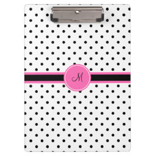 Schwarz-Weiß-Polka-Dot Monogramm mit Hot-Pink Klemmbrett