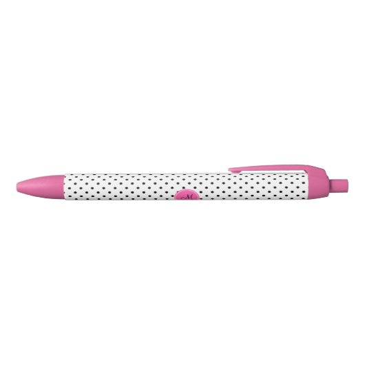 Schwarz-Weiß-Polka-Dot Monogramm mit Hot-Pink Kugelschreiber (Oberseite)