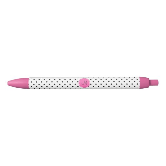 Schwarz-Weiß-Polka-Dot Monogramm mit Hot-Pink Kugelschreiber (Vorderseite)