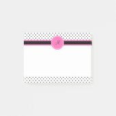 Schwarz-Weiß-Polka-Dot Monogramm mit Hot-Pink Post-it Klebezettel (Vorderseite)